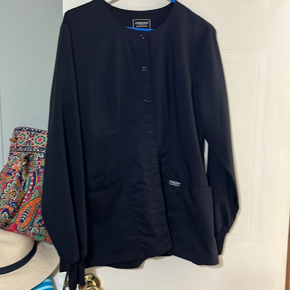 Black scrub jacket with snaps